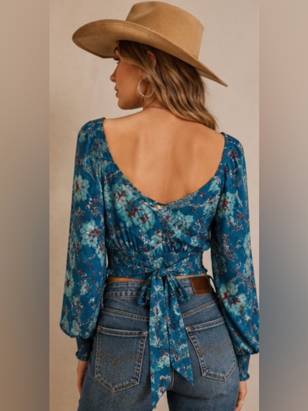 New‼️ Band of the Free Sybille Floral Wrap Crop Top | NWT | Teal | Size Small - Picture 13 of 13